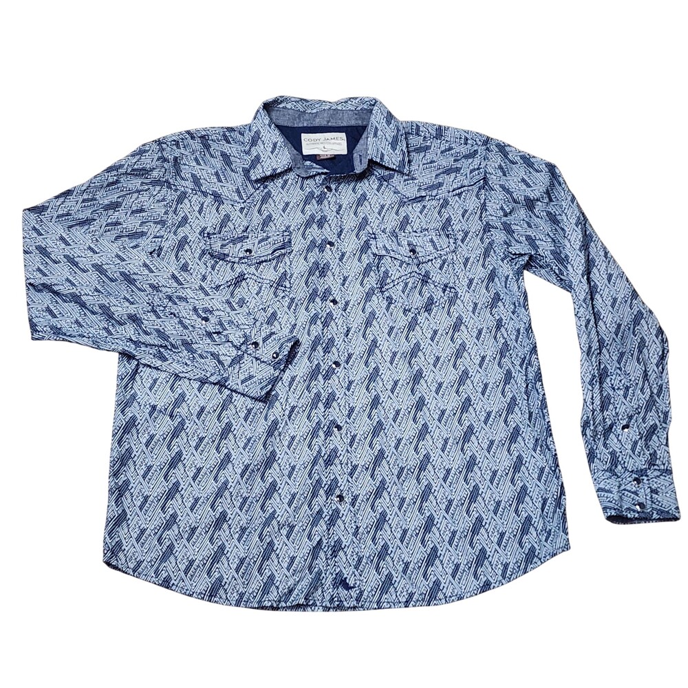Cody James Shirt Mens Medium Blue Geometric Western Snap Button Long Sleeve